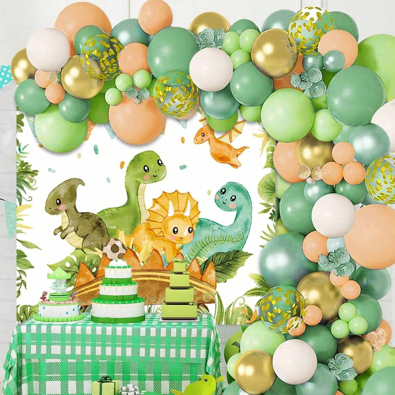 Tinsel Garland Decoration - Conjunto de balões de dinossauro arco